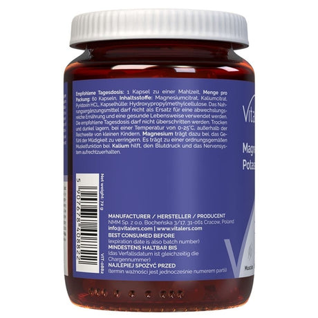 Vitaler's Magnis 100 mg + Kalis 150 mg + Vitaminas B6 6 mg - 60 kapsulės