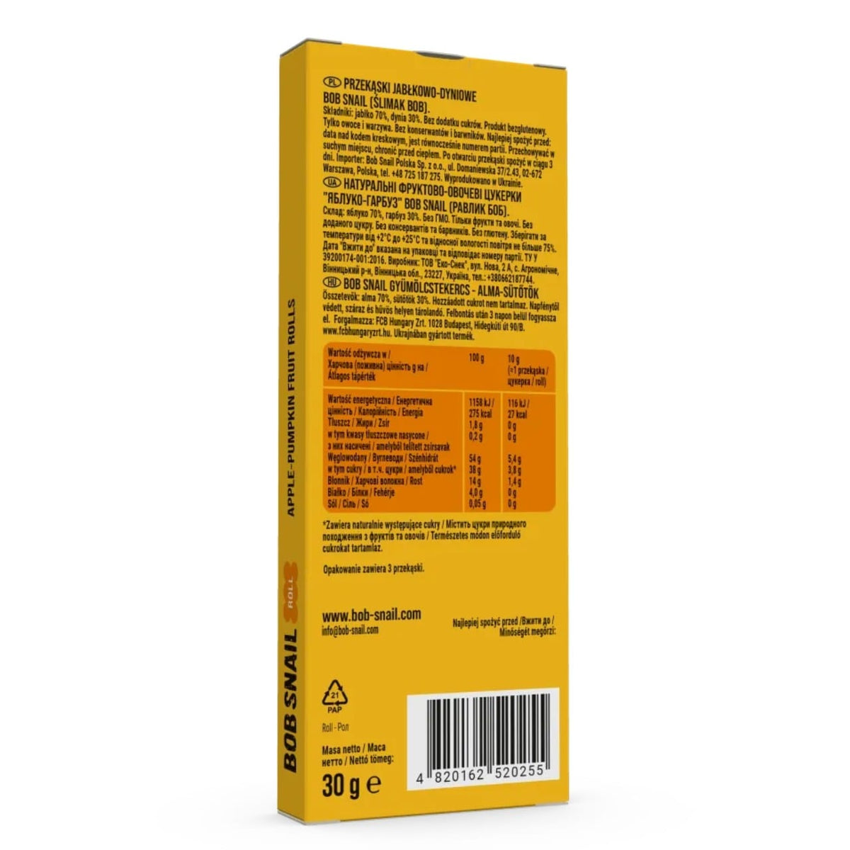 Bob Snail Fruit Rollsy, Apple-Pumpkin - 30 g