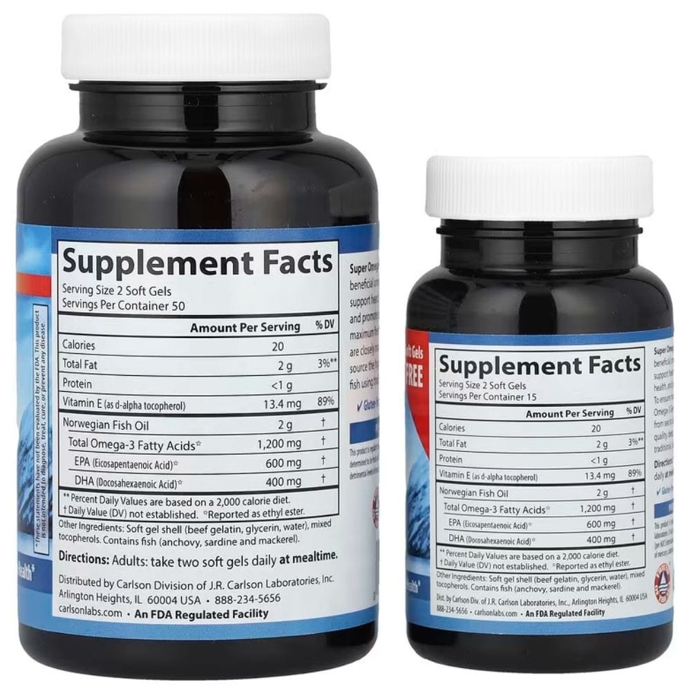 Carlson Labs Super Omega-3 Gems 1200 mg - 100 + 30 Capsules