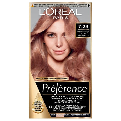 L'Oréal Paris Preference Hair Colour 7.23 Rich Rose, Iridescent Gold Blonde