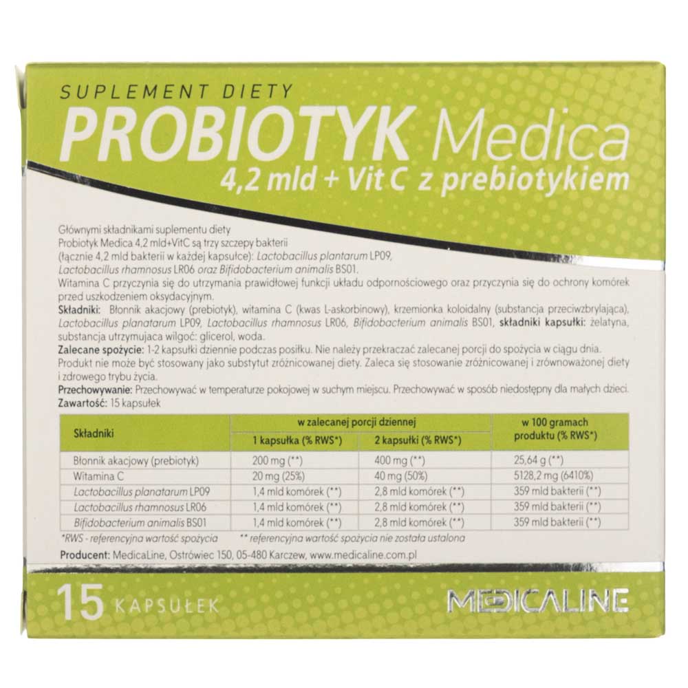 Medica Probiotic 4.2 billion + Vitamin C with prebiotic - 15 Capsules