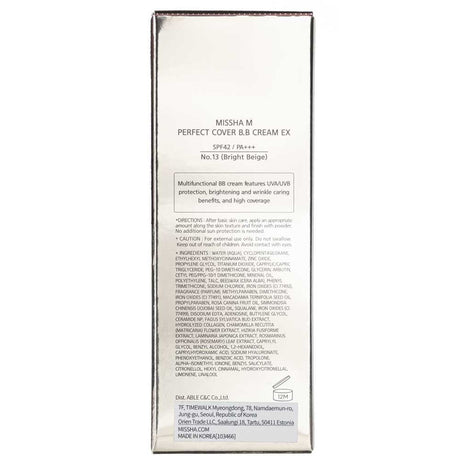 Missha M Perfect Cover B.B Cream SPF 42 PA+++ NO.13 Bright Beige - 20 ml