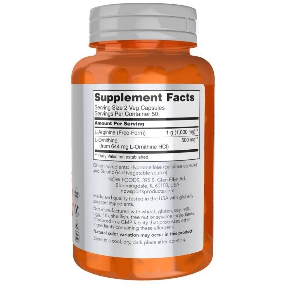 Now Foods Arginine & Ornithine - 100 Capsules