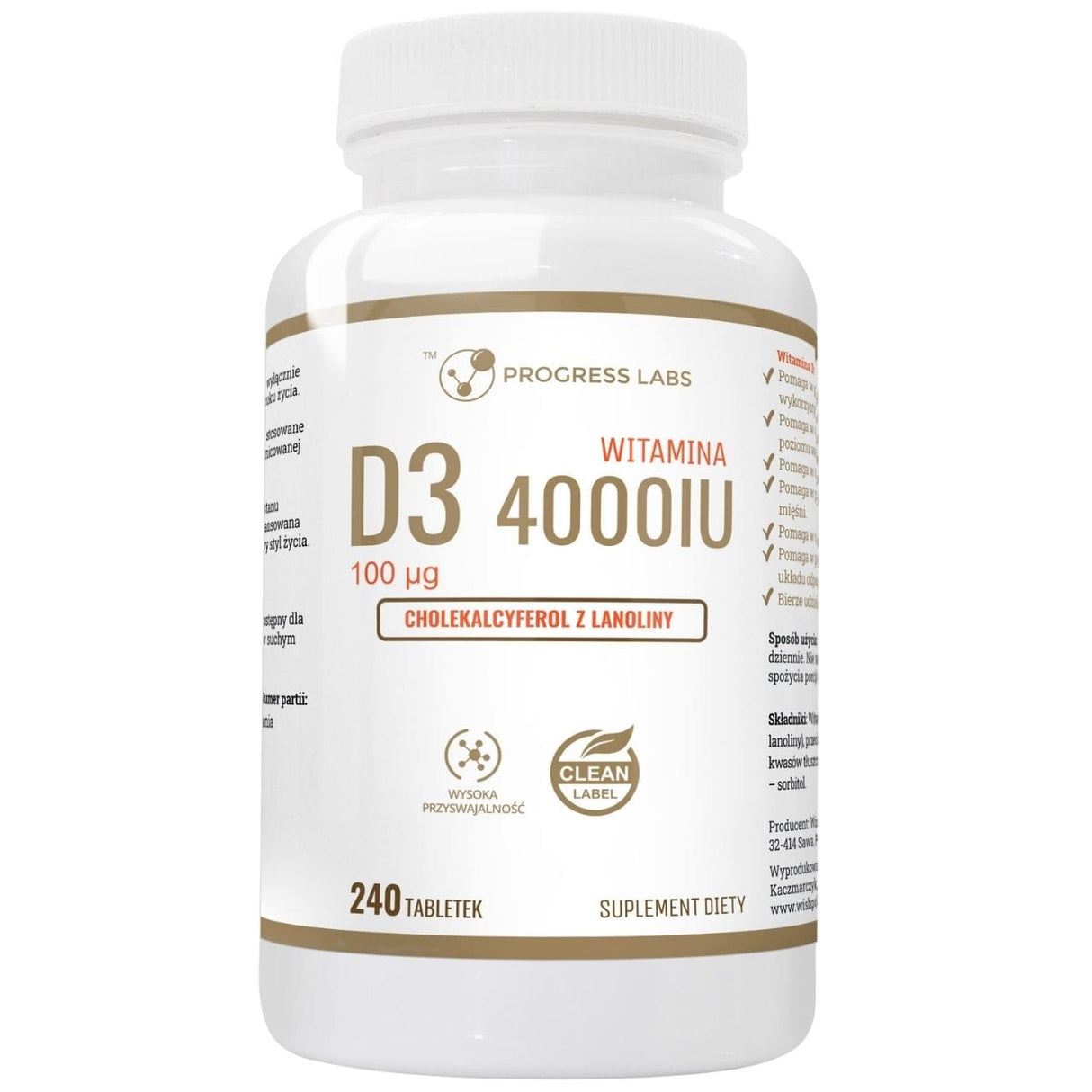 Progress Labs Vitamin D3 4000 IU - 240 Tablets