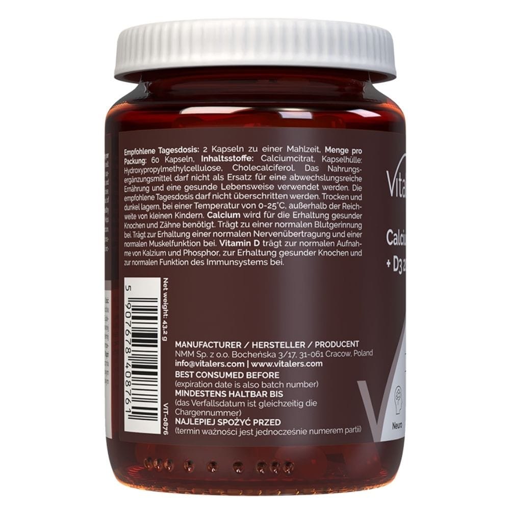 Vitaler's Calcium Citrate 1200 mg + Vitamin D3 2000 IU - 60 Capsules