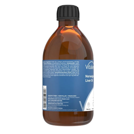 Vitaler's Omega-3 Norwegian Cod Liver Oil 1250 mg, Unscented - 250 ml