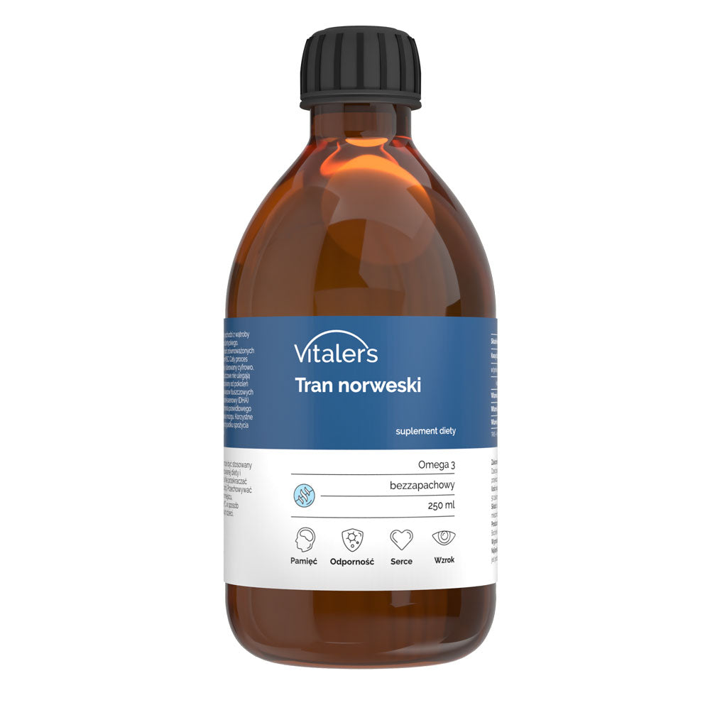 Vitaler's Omega-3 Norvegijos menkių kepenų aliejus, bekvapis, 1200 mg - 250 ml